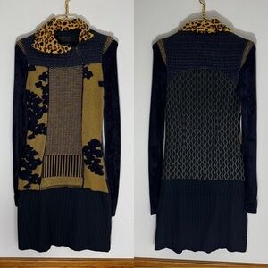 Tricot Chic Italy navy and yellow knit bodycon sweater dress size IT 42/S